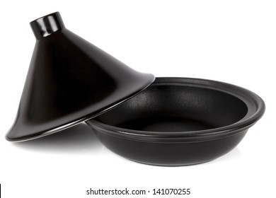 Open Black Tagine Isolated On White Background.