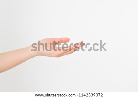 Open a black woman's hand, palm up isolated on white background.Front view. Mock up. Copy space. Template. Blank.