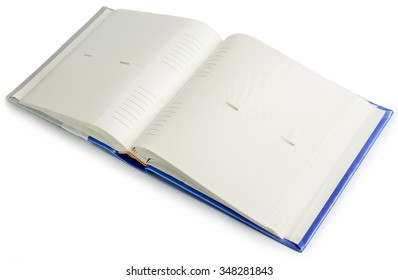 Open A Blank Blue Book Photo Album On Isolated Background