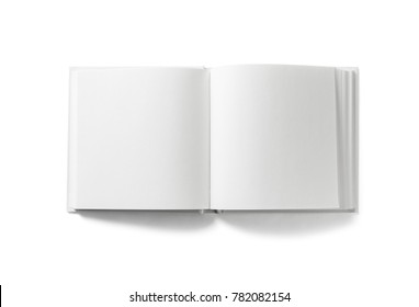 Open Blank Book On White Background. Isolated With Clipping Path. Flat Lay.