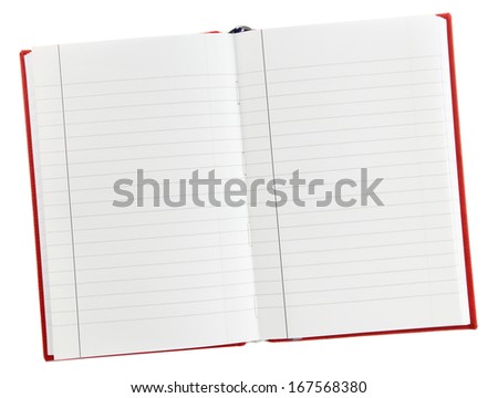 An open blank lined notebook isolated on white