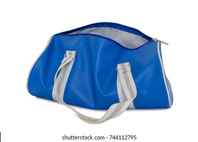 Open Blue Bag On White Background With Clipping Path.