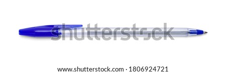 Open Blue Ballpoint Pen With Cap Isolated on White.