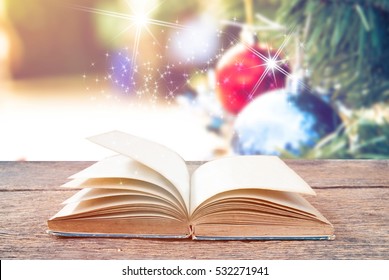 Open Book With Christmas Background