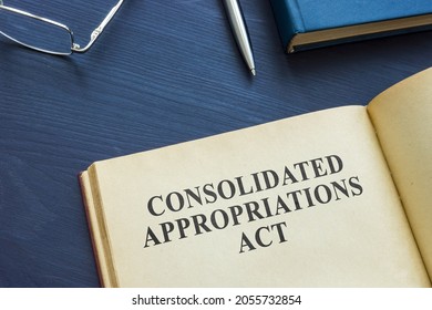 Open book with Consolidated Appropriations Act and pen. - Shutterstock ID 2055732854