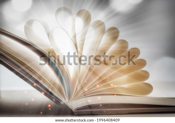 Open book fantasy with shape\
of paper. Miracle with mystery concept and hallow depth of field\
idea