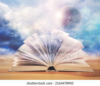 Open Book Glitter Overlay Beautiful Sky Stock Photo 2163478903 ...