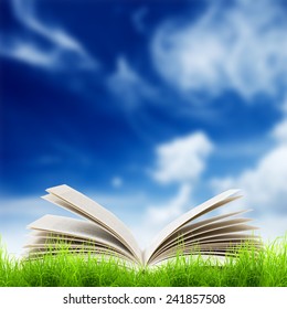 Open Book Green Grass Over Blue Stock Photo 115847551 | Shutterstock