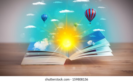 Open book with green nature world coming out of its pages, ecological concept - Shutterstock ID 159808136