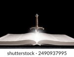 The open book of the Holy Bible. Prayer and religion. Spiritual sword. The Word of God and the Scriptures