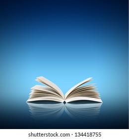 Open Book Isolated On Blue Background