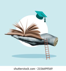 Open book on the palm. Education concept. - Shutterstock ID 2156699569