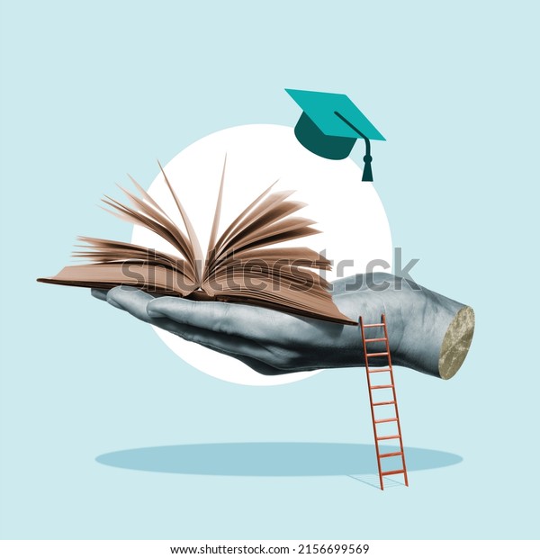 Open book on the\
palm. Education concept.