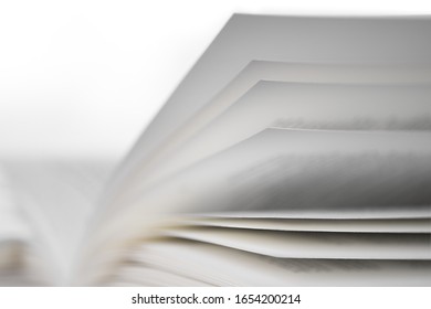 Open book with on the right side one page with a sharp edge. The other pages fall outside the focus area. Very narrow depth of field