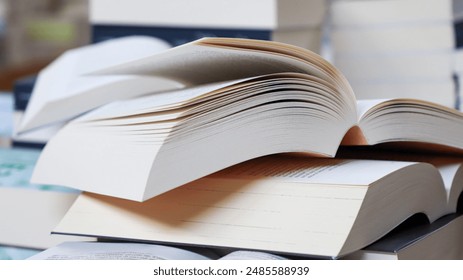 open book on the table - stack of books