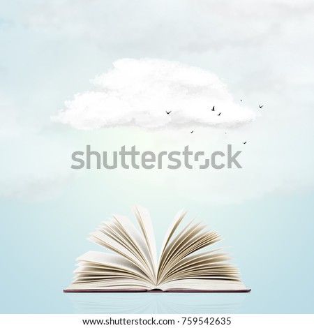 Open book over sky with cloud. Abstract concept image