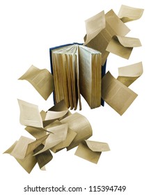 Open Book With Scattered Flying Pages