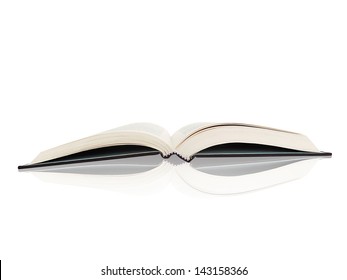 Open Book Side View Isolated On White With Reflection