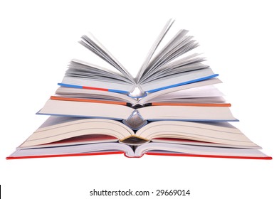 Open books stack isolated on white background