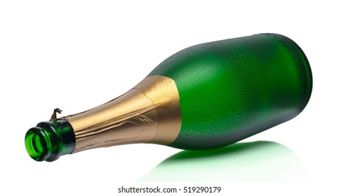 Open Bottle Of Champagne On A White Background