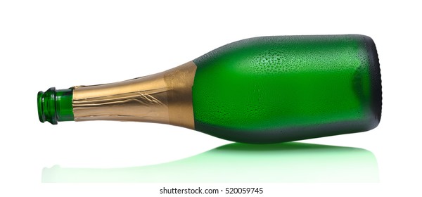 Open Bottle Of Champagne On A White Background