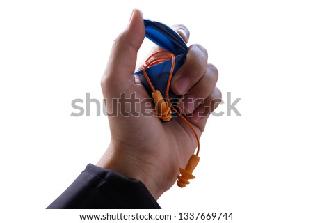 open box of orange reusable ear plugs in worker's hand
