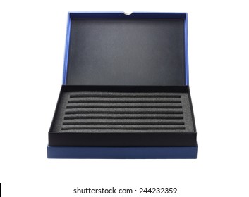 Open Box With Protective Packaging Sponge Foam On White Background