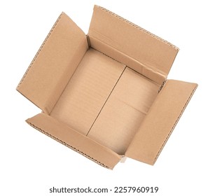 Open сardboard boxes for gifts or package isolated on white background. Corrugated cardboard paper carton cargo container close up. parcels - Shutterstock ID 2257960919