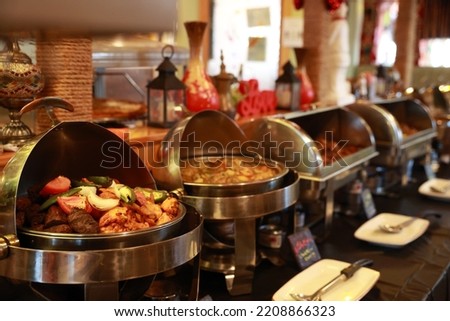 Open buffet in middle eastern restaurant