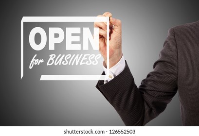 Open For Business Sign Hand Drawn On To The Screen