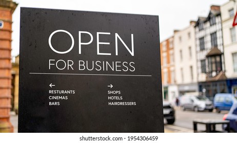 Open For Business Sign In UK Regency Town Centre