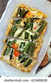 Open Cake With Egg, Asparagus, Onion And Cheese.