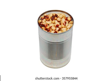 Open Can Of Blackeyed Peas On A White Background