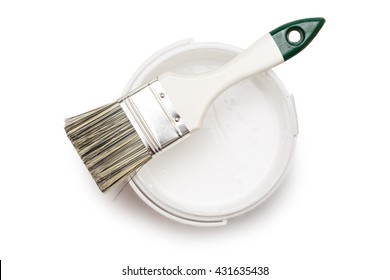 Open Can Of White Paint With Brush