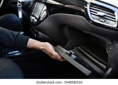 Open Car Glove Compartment Box With Documents