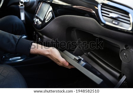 Open Car Glove Compartment Box With Documents