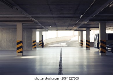 Open Car Parking Garage With Ramp On Sunny Day