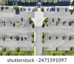 Open car parking lot viewed from above, aerial top view