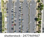 Open car parking lot viewed from above, aerial top view