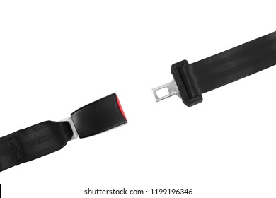 Open Car Safety Seat Belt On White Background, Top View