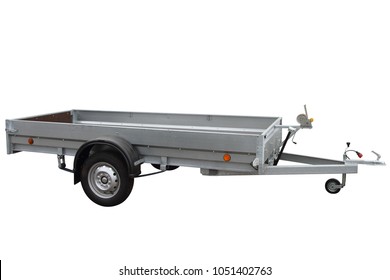 Open Car Trailer, Isolated On White Background.