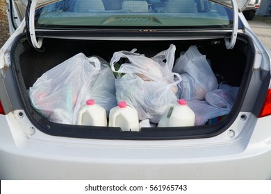 Open Car Trunk Full Of Shopping Bags