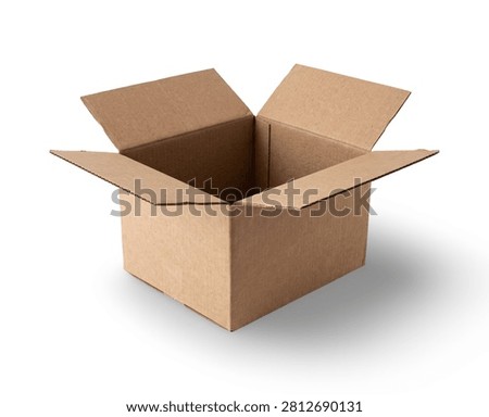 Open cardboard box angled view on white background