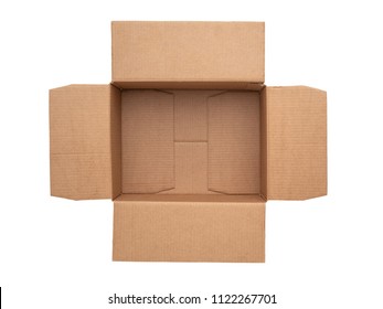 Open Cardboard Box Isolated On White Background. Top View.