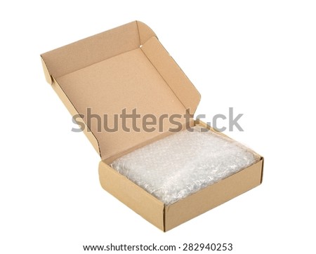 Open cardboard box isolated on white