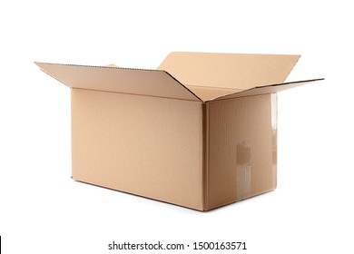 Open Cardboard Box On White Background. Mockup For Design