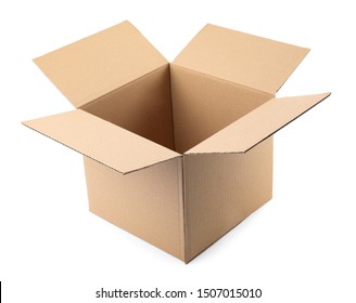 Open Cardboard Box On White Background. Mockup For Design