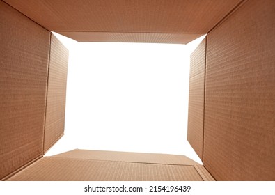 Open cardboard box, seen from inside