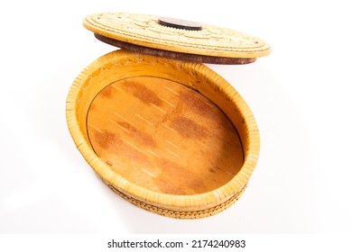 Open Casket From Birch Bark On A White Background