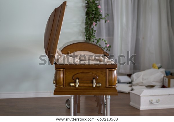 Open Casket Inside Funeral Home Royalty Free Stock Image